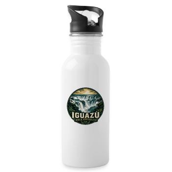 Iguazu Falls Argentina Brazil Vintage Badge - Water bottle with straw - white - Right