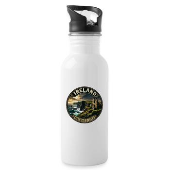 Ireland Emerald Isle Vintage Travel Badge - Water bottle with straw - white - Right