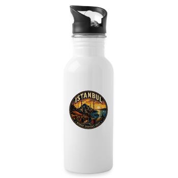 Istanbul Turkey Vintage Travel Badge - Water bottle with straw - white - Right