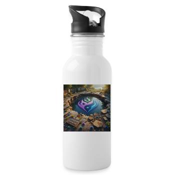 Flammenemblem im Ruinensumpf - Trinkflasche mit integriertem Trinkhalm - Weiß - Rechts
