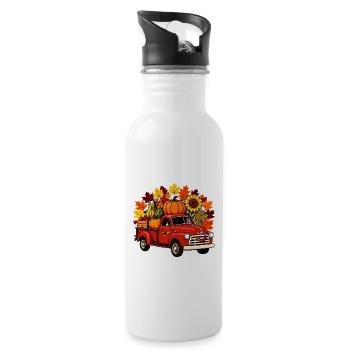 Scène du camion de récolte d’automne - Gourde avec paille intégrée - blanc - Droite