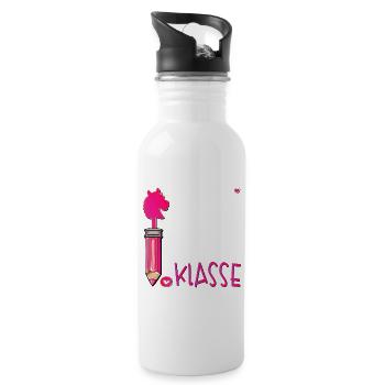 Einschulung Schulkind Hobby Horsing - Trinkflasche mit integriertem Trinkhalm - Weiß - Rechts