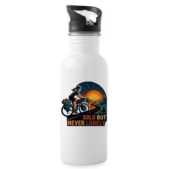 Solo, aber niemals einsame Radfahrerkunst - Trinkflasche mit integriertem Trinkhalm - Weiß - Rechts