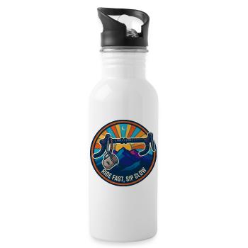 Ride Fast Sip Slow Retro Bike Abzeichen - Trinkflasche mit integriertem Trinkhalm - Weiß - Rechts