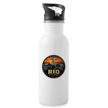 Rio de Janeiro Vintage Travel Badge - Water bottle with straw - white - Right