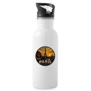 Paris City of Light Vintage Travel Badge - Water bottle with straw - white - Right