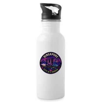 Singapore City in a Garden Vintage Badge - Water bottle with straw - white - Right