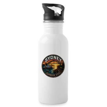 Sydney Harbour City Vintage Travel Badge - Water bottle with straw - white - Right