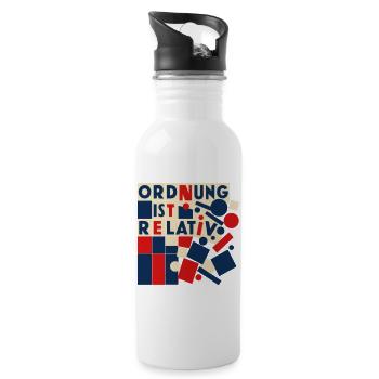 Ordnung ist Relativ – Geometrische Popkunst - Trinkflasche mit integriertem Trinkhalm - Weiß - Rechts