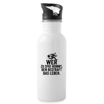 Wer zu spät kommt, den bestraft das Leben - Trinkflasche mit integriertem Trinkhalm - Weiß - Rechts