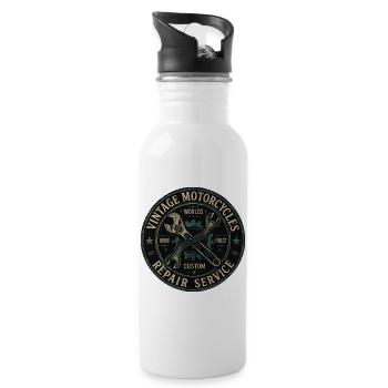 Vintage Motorcycle Repair Shield - Water bottle with straw - white - Right