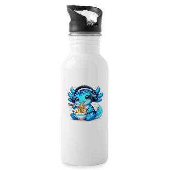 Kawaii Axolotl with Headphones and Ramen Gaming - Water bottle with straw - white - Right