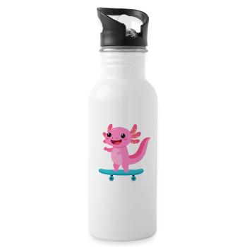 Kawaii Axolotln on Skateboard – Cute Animal - Water bottle with straw - white - Right
