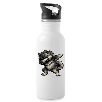 Dabbing Keeshond in comic book style - Water bottle with straw - white - Right