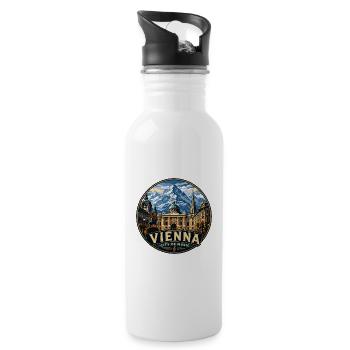 Retro Vienna Austria Vintage Travel Badge Sticker - Water bottle with straw - white - Right