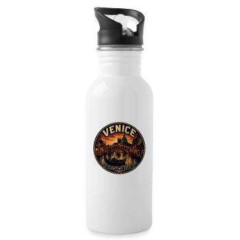 Venice Floating City Vintage Travel Badge - Water bottle with straw - white - Right