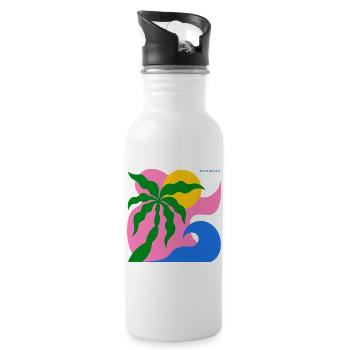 Abstract Palm Tree & Sun: Summer Design - Water bottle with straw - white - Right