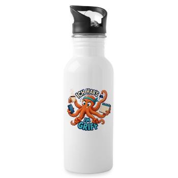 Ich hab's im Griff – Oktopus Multitasking - Trinkflasche mit integriertem Trinkhalm - Weiß - Rechts