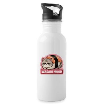 Angry Sushi Cat Salmon Nigiri Meme - Water bottle with straw - white - Right