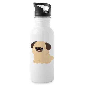 Pug Plushie Charm - Water bottle with straw - white - Right