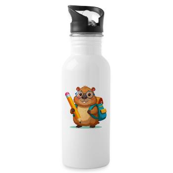Beaver for school enrollment – start of school with pencil - Water bottle with straw - white - Right