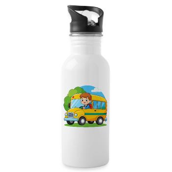 Yellow school bus for school enrolment – back-to-school bus - Water bottle with straw - white - Right