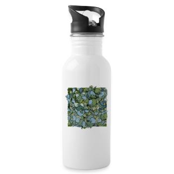 Hortensias bleus – Illustration florale moderne - Gourde avec paille intégrée - blanc - Droite