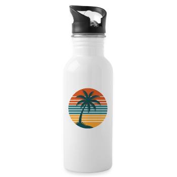 Retro Sunset with Palm Tree – Vintage 70s - Water bottle with straw - white - Right