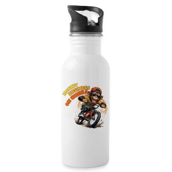 Monkey Riding BMX Bicycle Art - Water bottle with straw - white - Right