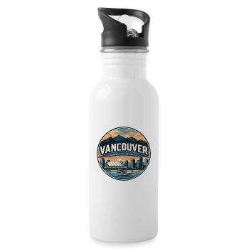 Retro Vancouver Harbour Travel Badge - Water bottle with straw - white - Right