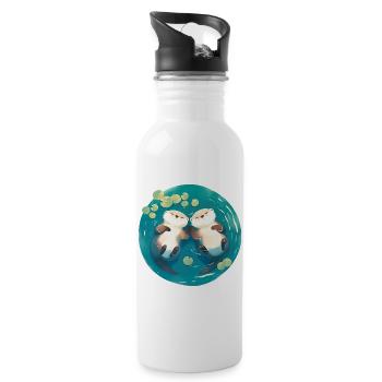 Otter Cute Valentine's Day Anniversary Wedding Anniversary Couple - Water bottle with straw - white - Right