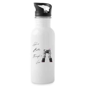 Life Is Better Through A Lens Vintage Camera Art - Water bottle with straw - white - Right