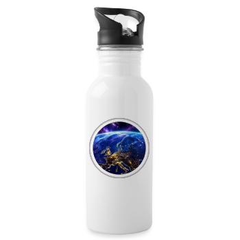 Earth from space with neon ring - Water bottle with straw - white - Right
