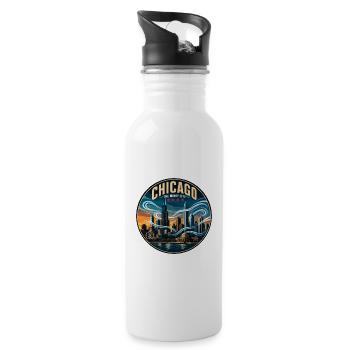 Chicago The Windy City Retro Skyline Badge - Water bottle with straw - white - Right