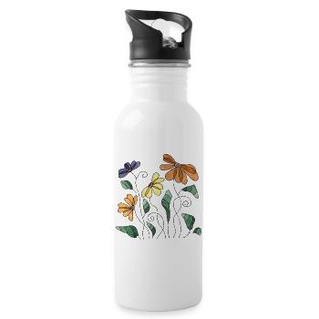 Flowers - Water bottle with straw - white - Right