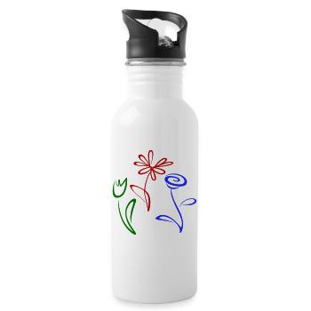 Three flowers - Water bottle with straw - white - Right