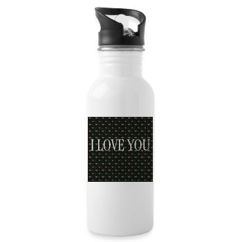 I Love You – Repeated Hearts Pattern - Water bottle with straw - white - Right