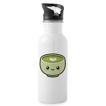 Kawaii Matcha Tea Cup With Heart - Water bottle with straw - white - Right