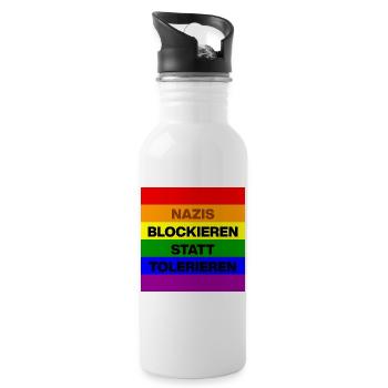 NAZIS BLOCKIEREN STATT TOLERIEREN, NO NZS, NO AFD - Trinkflasche mit integriertem Trinkhalm - Weiß - Rechts