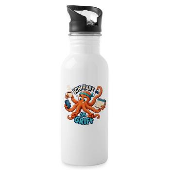 Ich hab's im Griff – Oktopus Multitasking - Trinkflasche mit integriertem Trinkhalm - Weiß - Rechts