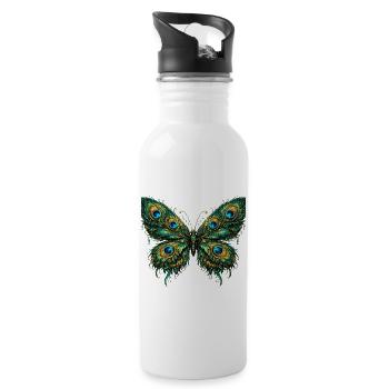 Butterfly with peacock feathers 3 - Water bottle with straw - white - Right