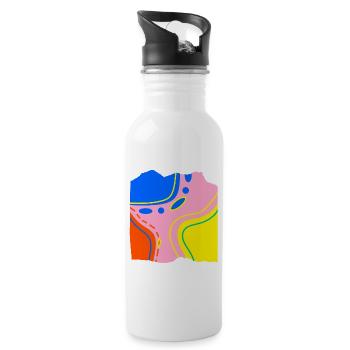 Abstraktes Farbfluss Kunstwerk - Trinkflasche mit integriertem Trinkhalm - Weiß - Rechts