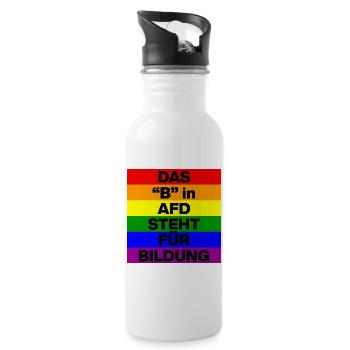 DAS B IN AFD STEHT FÜR BILDUNG, NIE WIEDER, NO AFD - Trinkflasche mit integriertem Trinkhalm - Weiß - Rechts