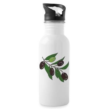 Olive branch vector print - Water bottle with straw - white - Right