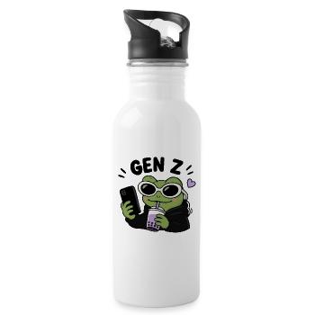 Gen Z Frog With Boba Kawaii Funny Meme Aesthetic - Water bottle with straw - white - Right