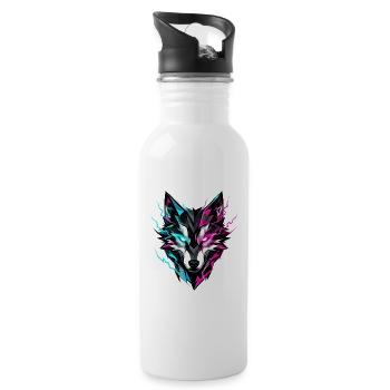 Wolfskopf neonfarben - Trinkflasche mit integriertem Trinkhalm - Weiß - Rechts