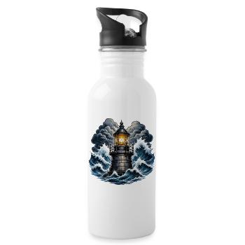 Lighthouse in the storm - Water bottle with straw - white - Right
