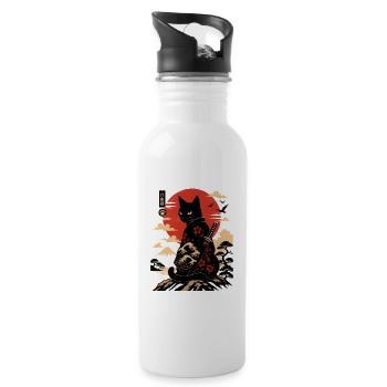 Katzen-Samurai am Sonnenuntergang - Trinkflasche mit integriertem Trinkhalm - Weiß - Rechts