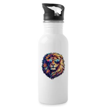 Neon lion with sunglasses - Water bottle with straw - white - Right