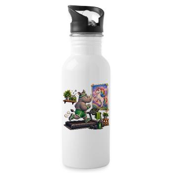 Rhino on treadmill in front of unicorn picture - Water bottle with straw - white - Right